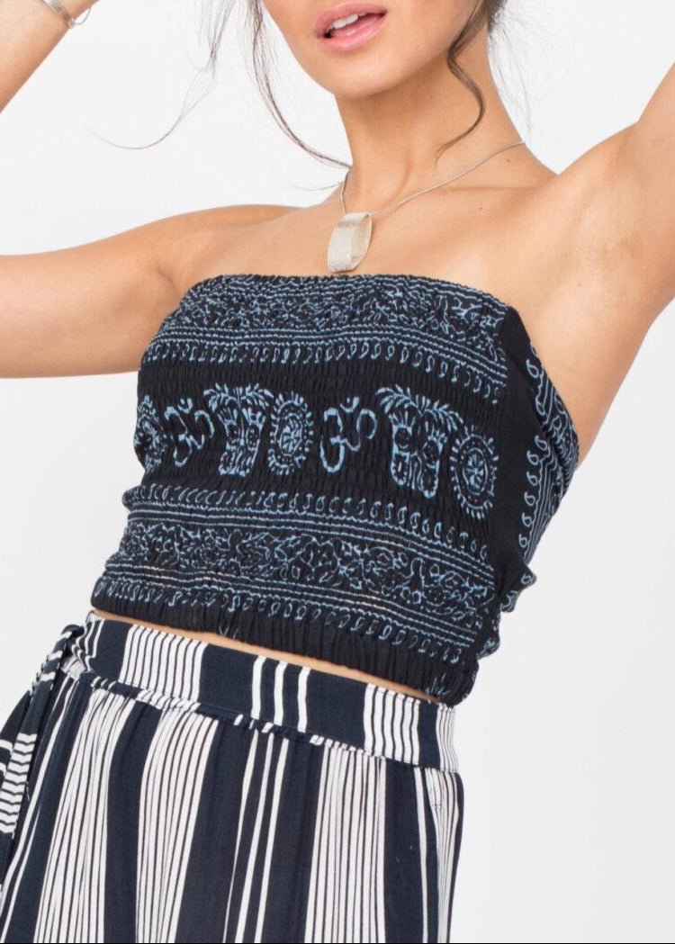 Bandeau Boob Tube Top Black Om Print - likemary