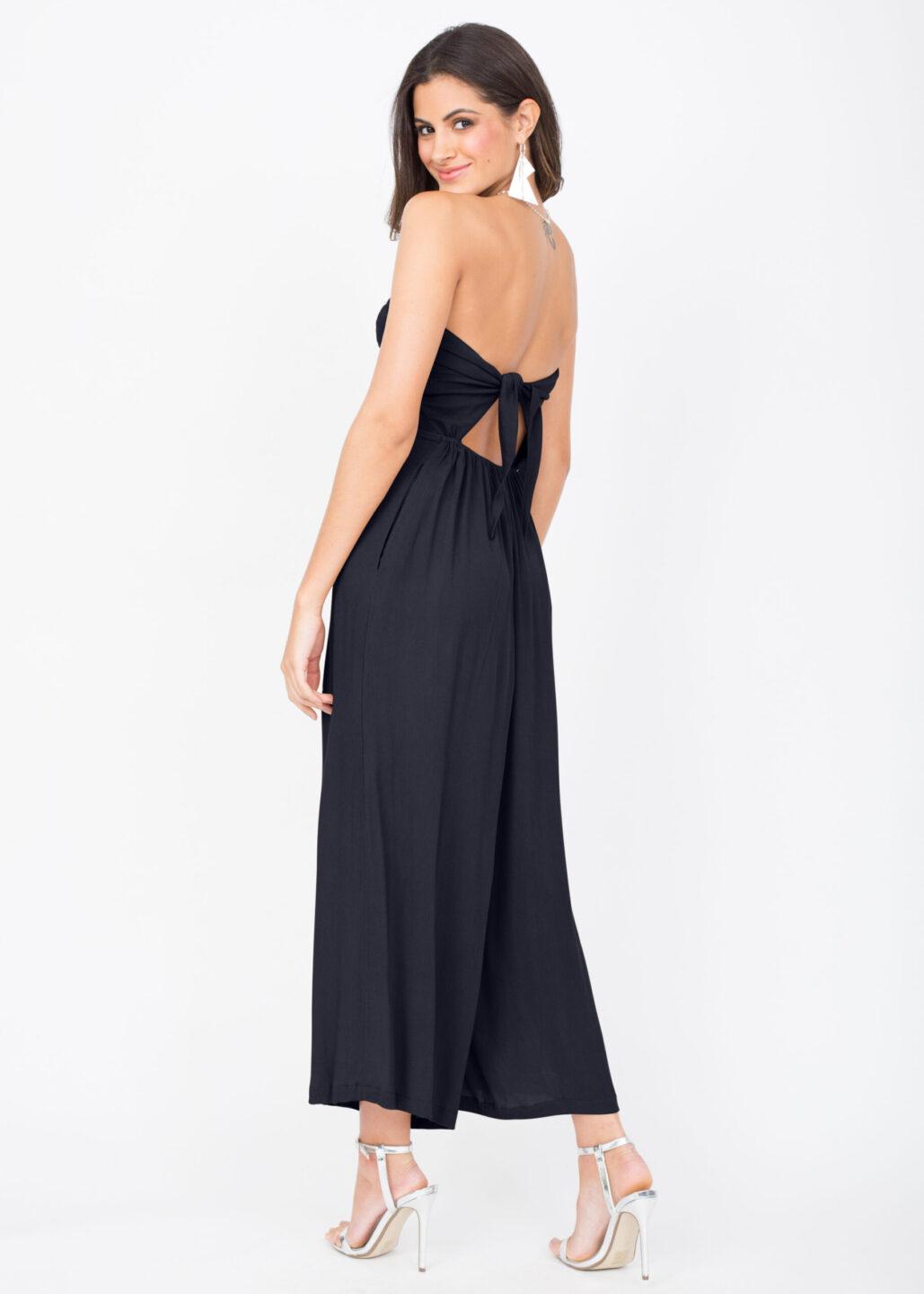Bandeau Jumpsuit Tie Back Navy Blue - likemary