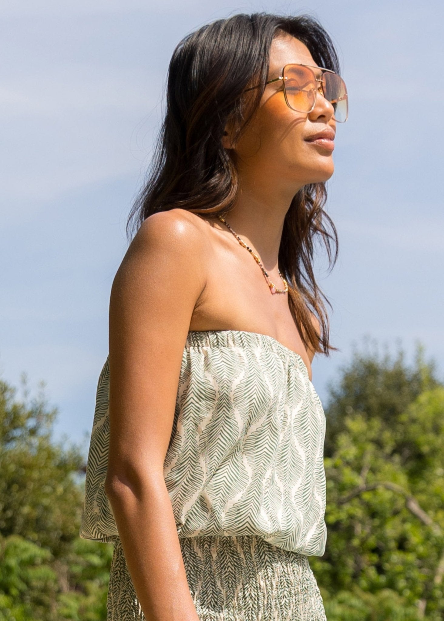 Bandeau Tube Top in Leaves Print - likemary