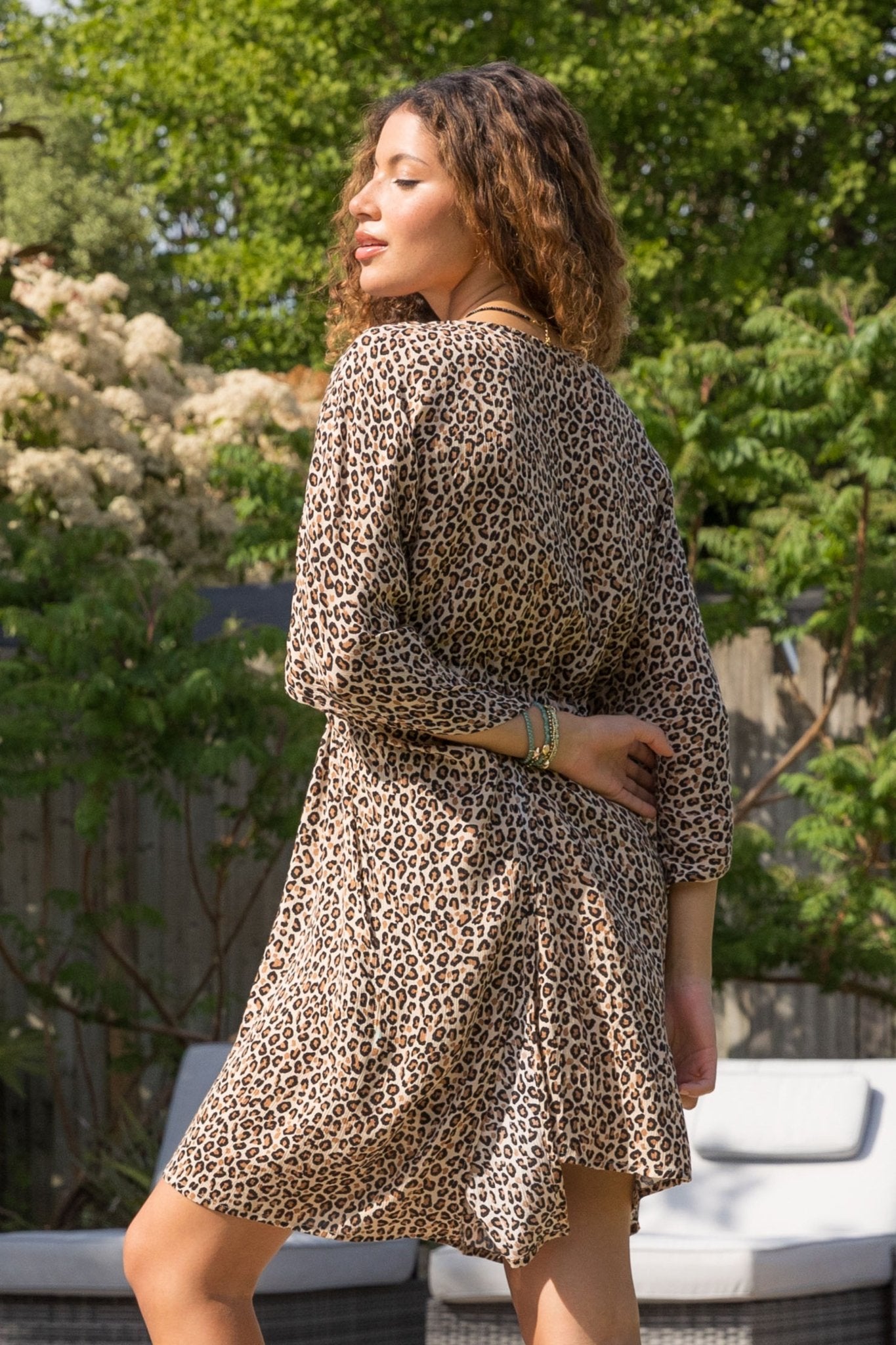 Beach Cover Up Kaftan with Pockets in Leopard Print - likemary