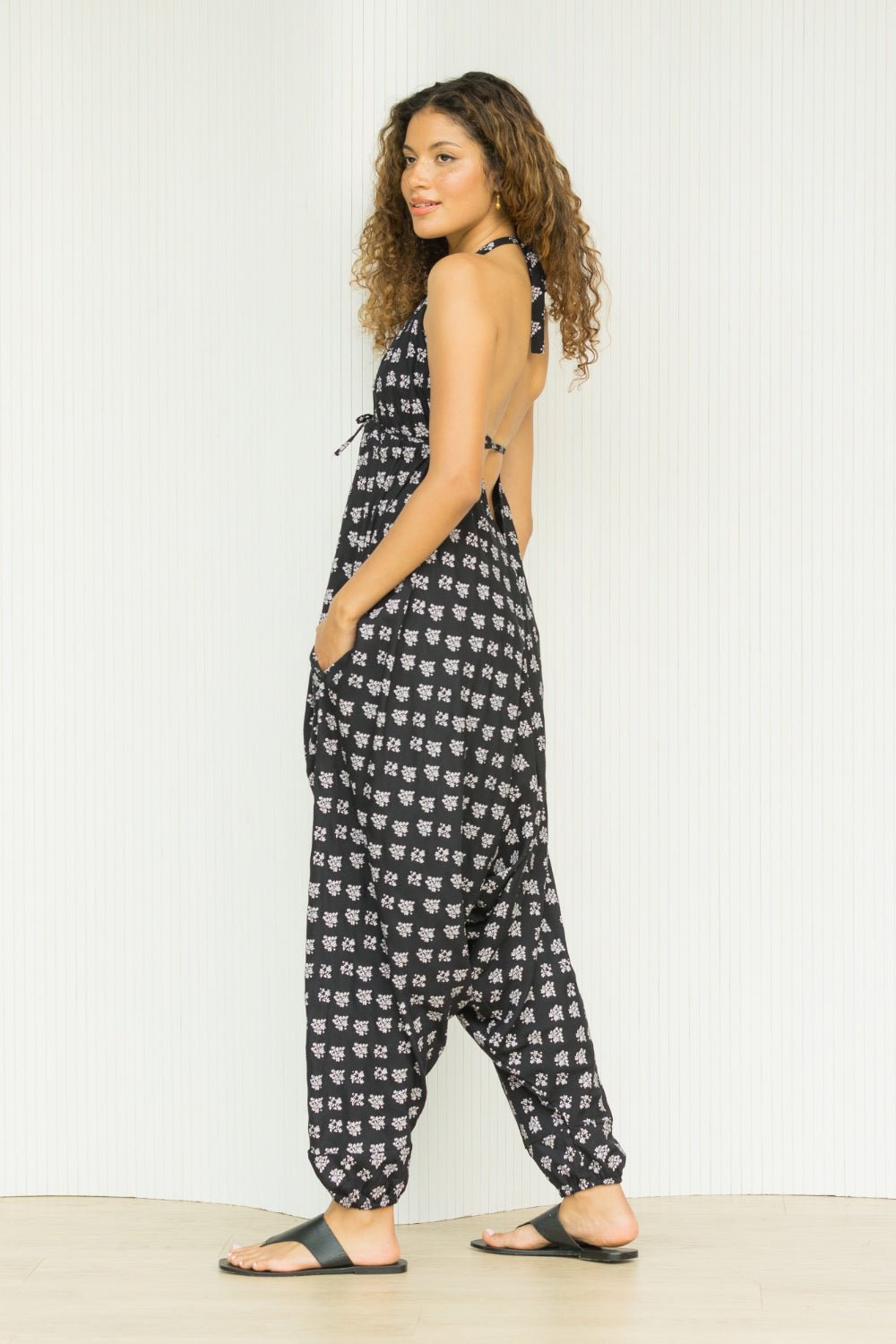 Black Fleurs Halter Harem Jumpsuit – clothing and accessories by likemary