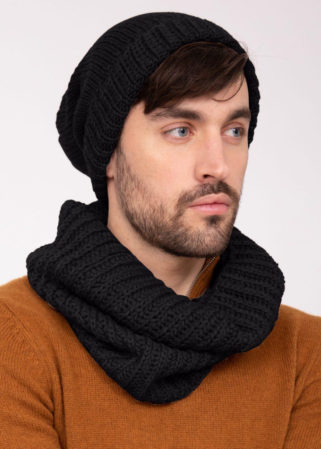 Black Merino Wool Slouchy Beanie Men - Ethically Handmade - likemary