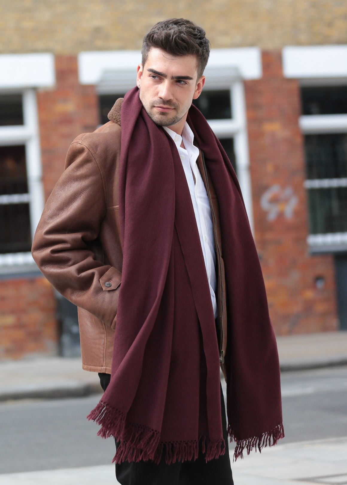 Burgundy Scarf - Wool Shawl for Men - likemary