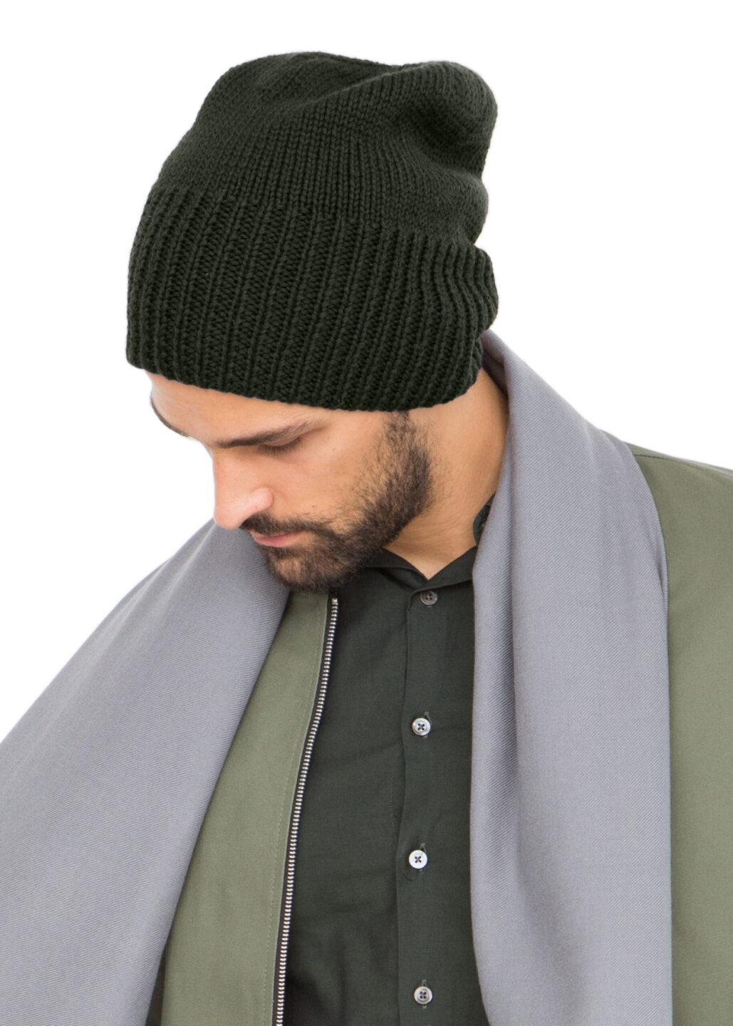 Camo Green Merino Slouchy Beanie Men - Ethically Handmade - likemary