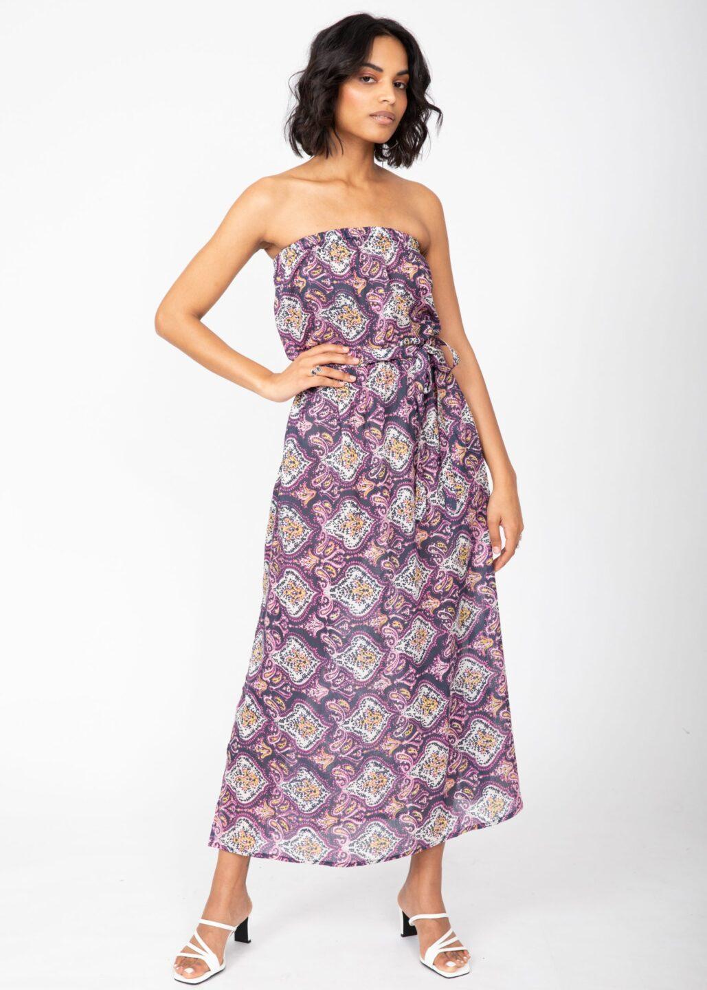 Casablanca Cotton Silk Mix Bandeau Strapless Dress - likemary