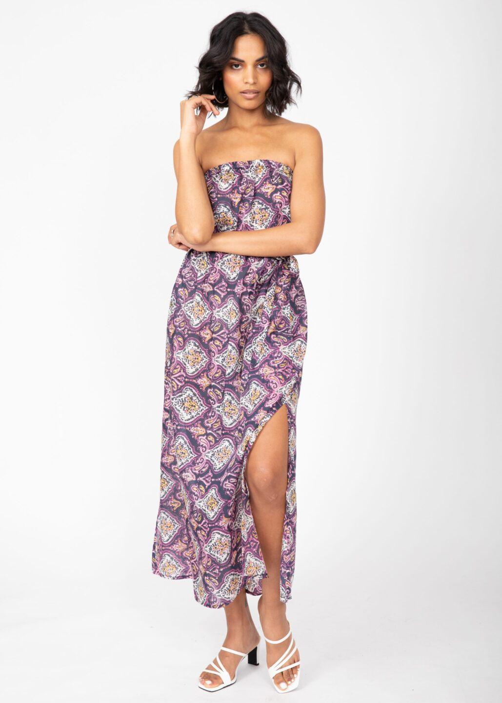 Casablanca Cotton Silk Mix Bandeau Strapless Dress - likemary