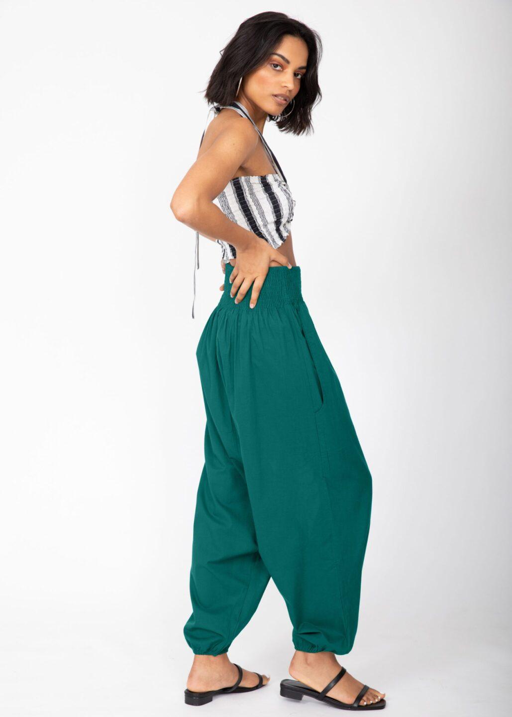 Convertible Cotton 2 - in - 1 Jumpsuit & Harem Pants – Capri Length Emerald Green - likemary