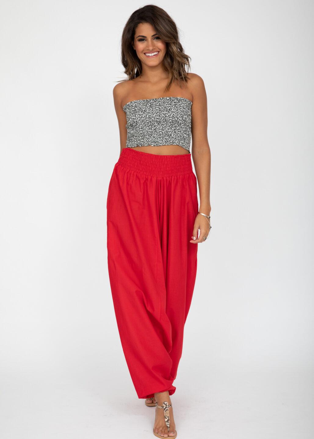Convertible Cotton 2 - in - 1 Jumpsuit & Harem Pants in Red - likemary