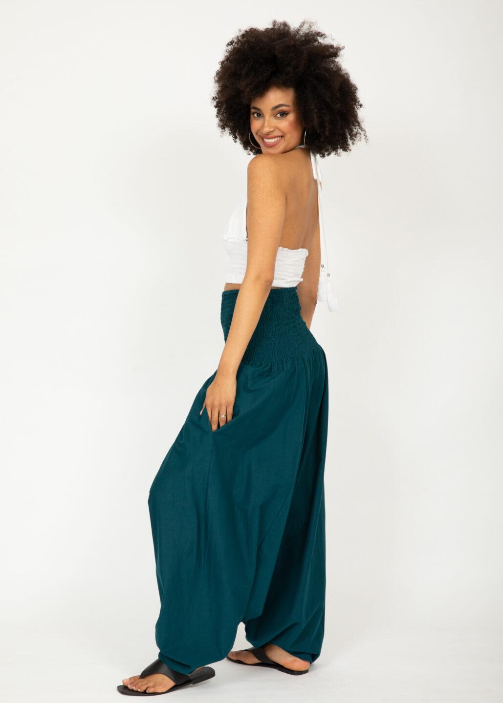Convertible Cotton 2 - in - 1 Jumpsuit & Harem Pants in Teal - likemary