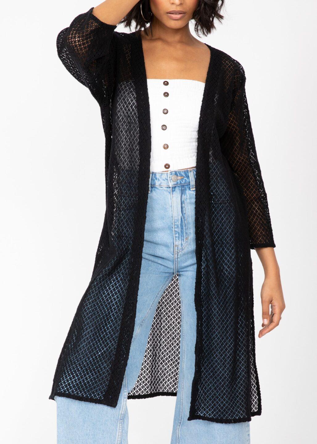 Cotton Crochet Kimono Cover - Up in Black - likemary