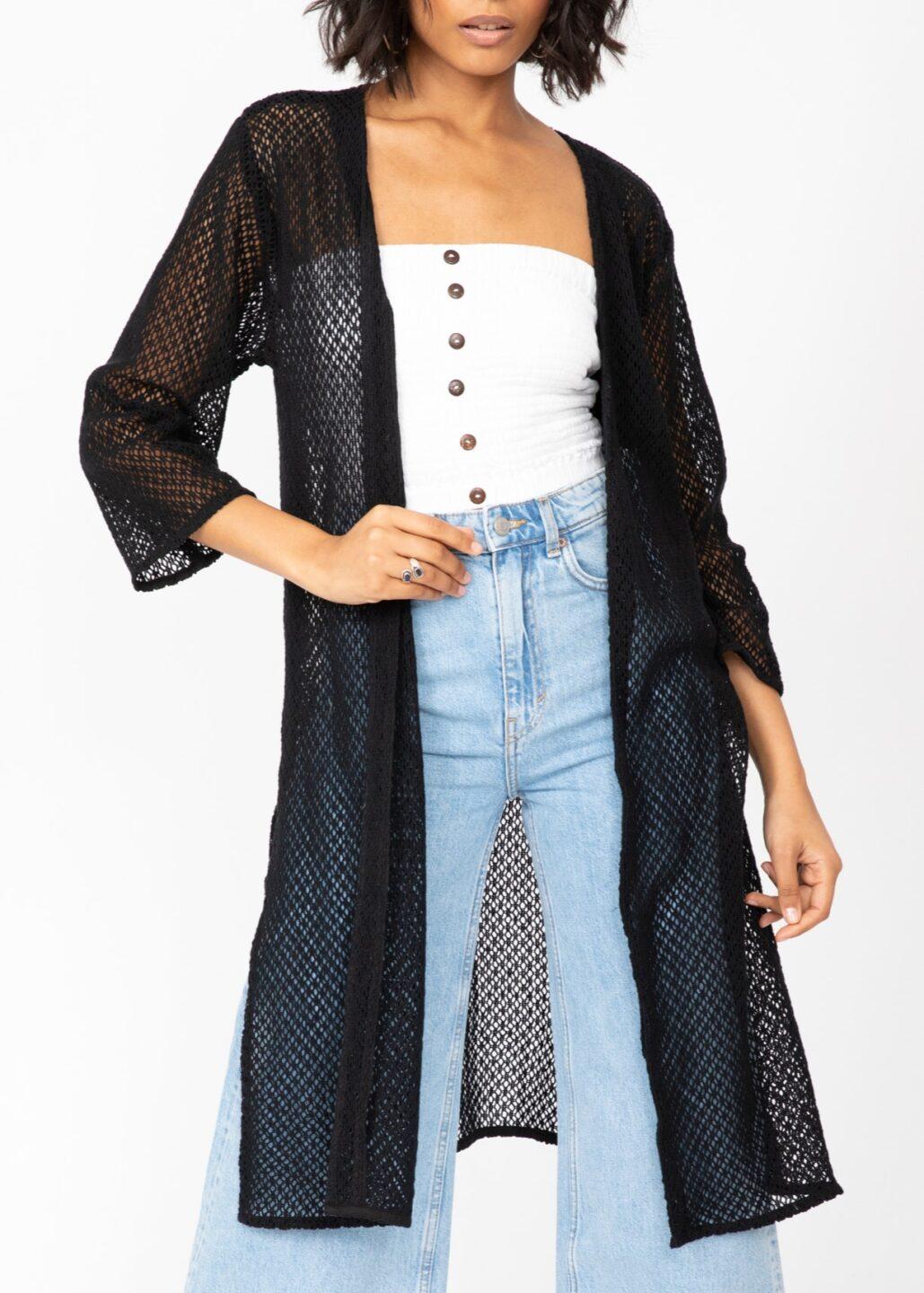 Cotton Crochet Kimono Cover - Up in Black - likemary