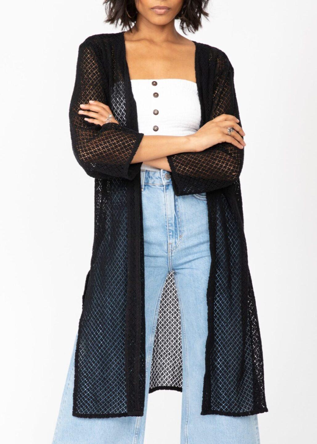 Cotton Crochet Kimono Cover - Up in Black - likemary