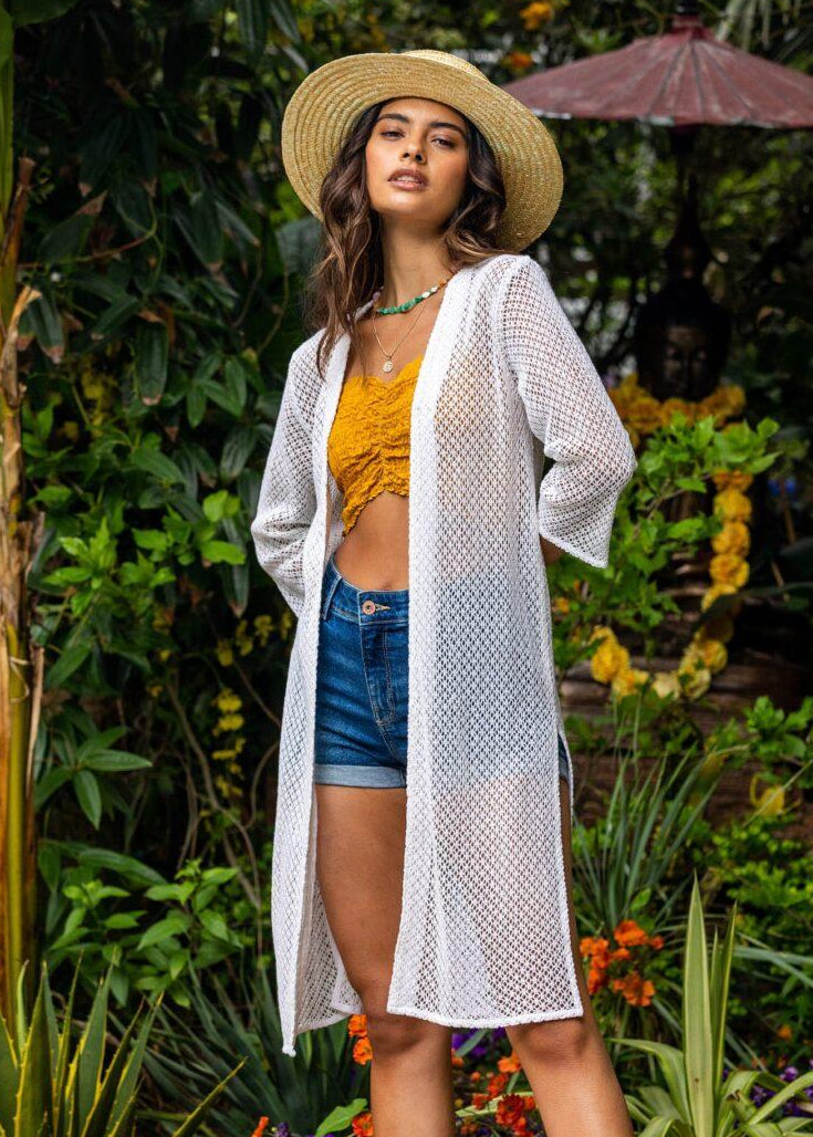 Cotton Crochet Kimono Cover - Up in White - likemary