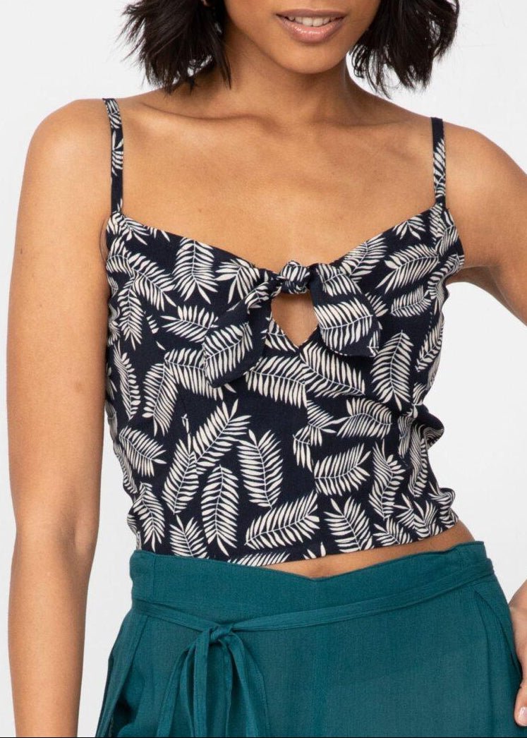Cropped Tie - Front Top in Leaves Print - likemary