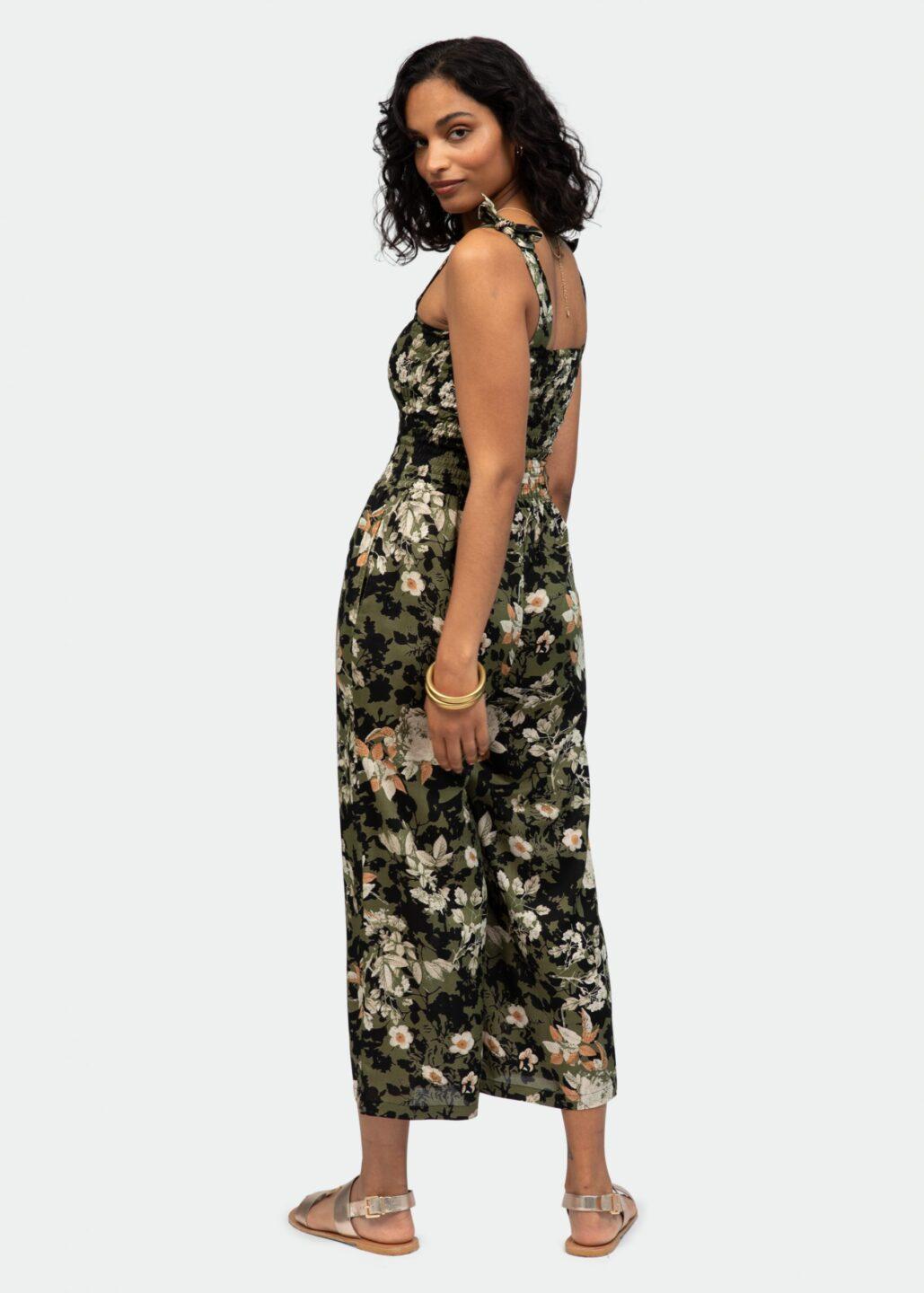 Culotte Bandeau Jumpsuit in Dark Green Florals - likemary