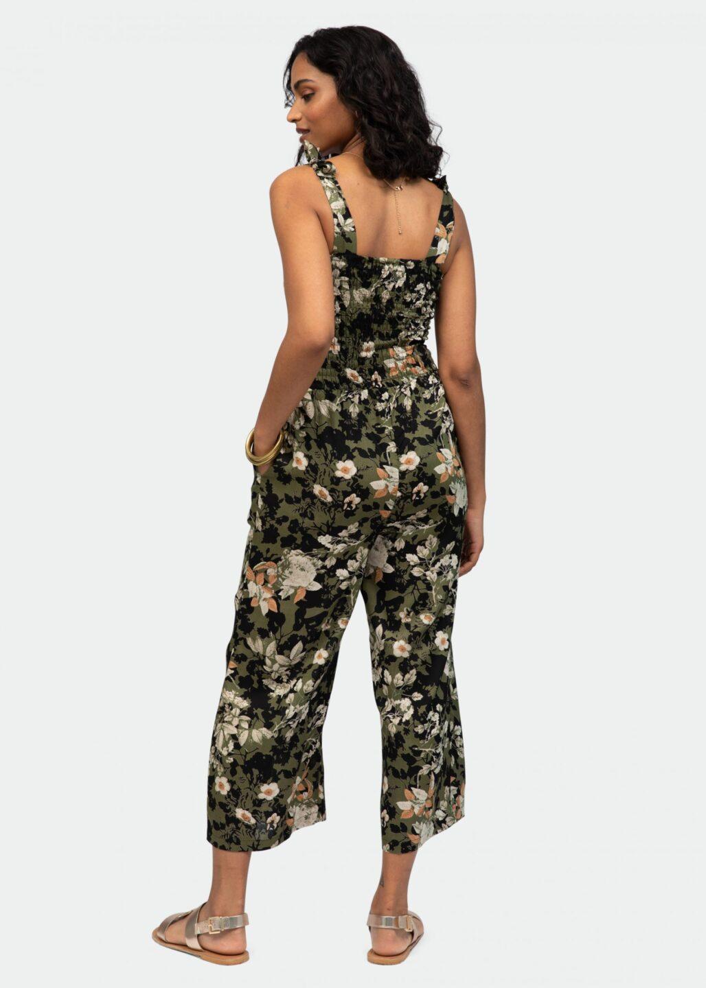 Culotte Bandeau Jumpsuit in Dark Green Florals - likemary