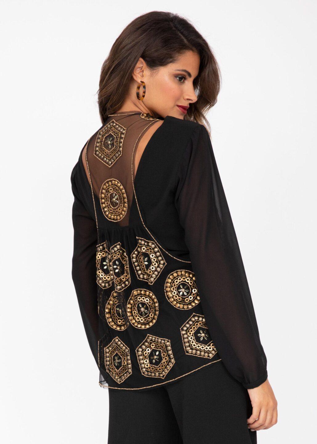 Embellished Waistcoat In Black And Gold - likemary