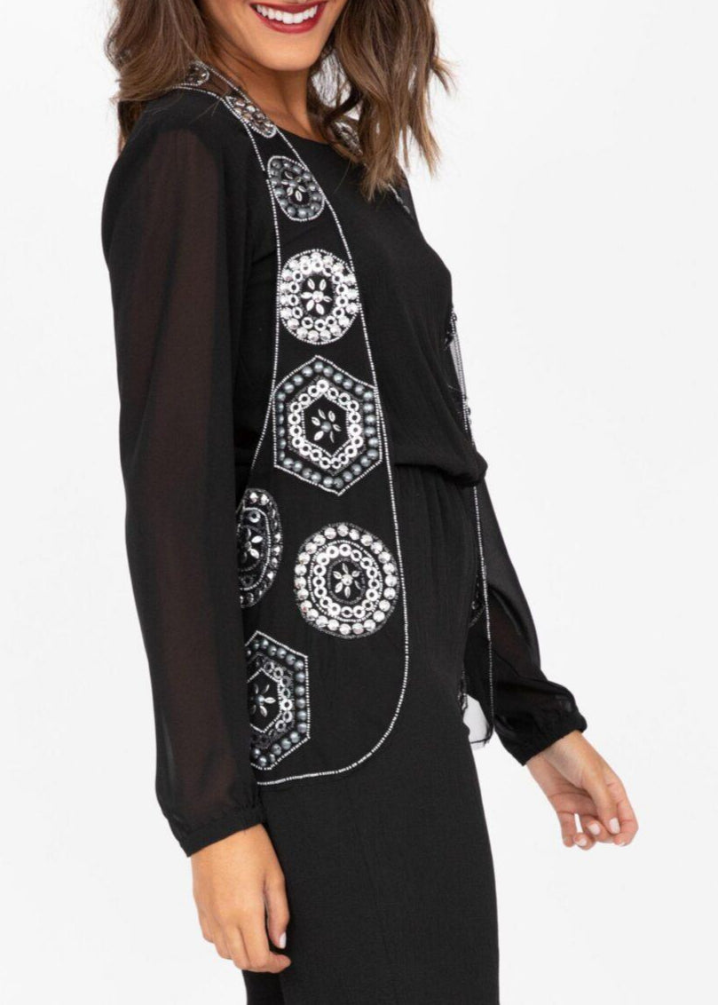 Embellished Waistcoat In Black And Silver - likemary