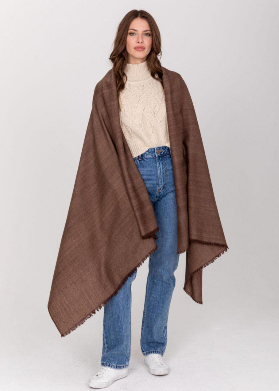 Ethically Handwoven Merino Wool Blanket Scarf in Brown Twill Mix - likemary