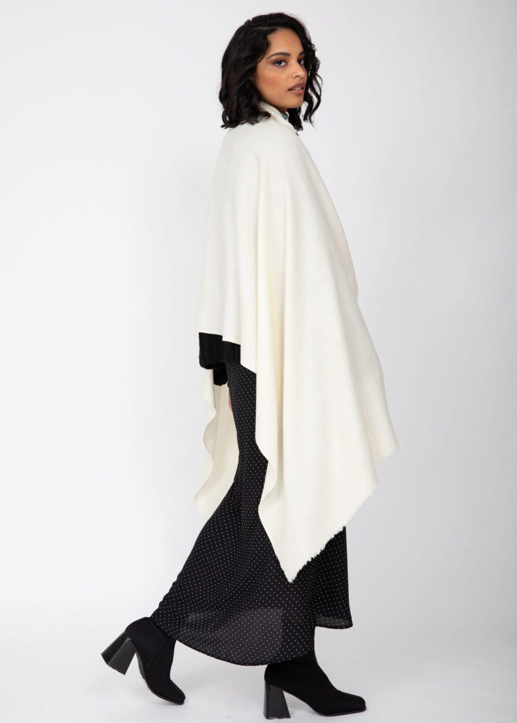 Ethically Handwoven Merino Wool Blanket Scarf in Cream - likemary