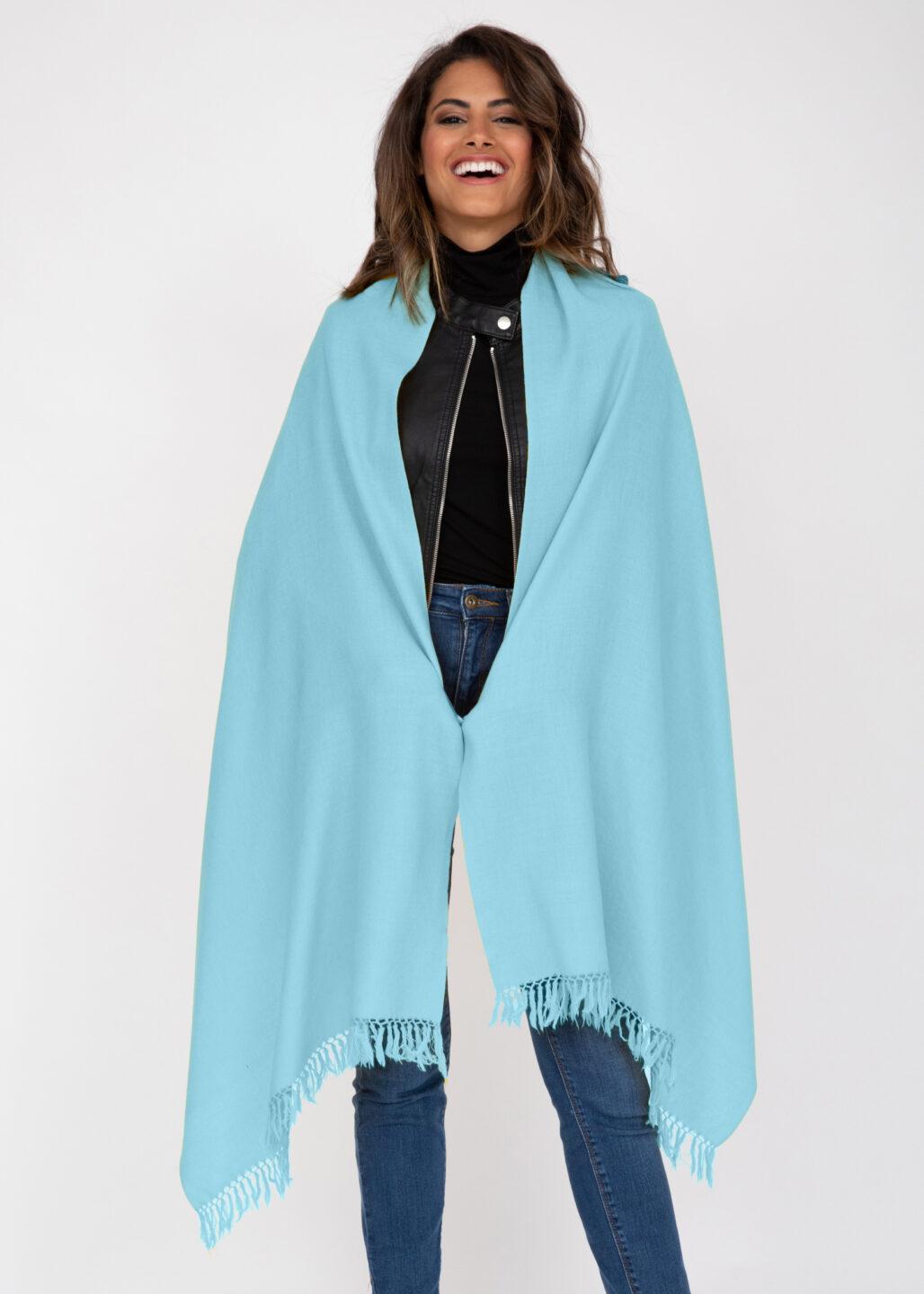 Ethically Handwoven Merino Wool Blanket Scarf in Crystal Blue - likemary