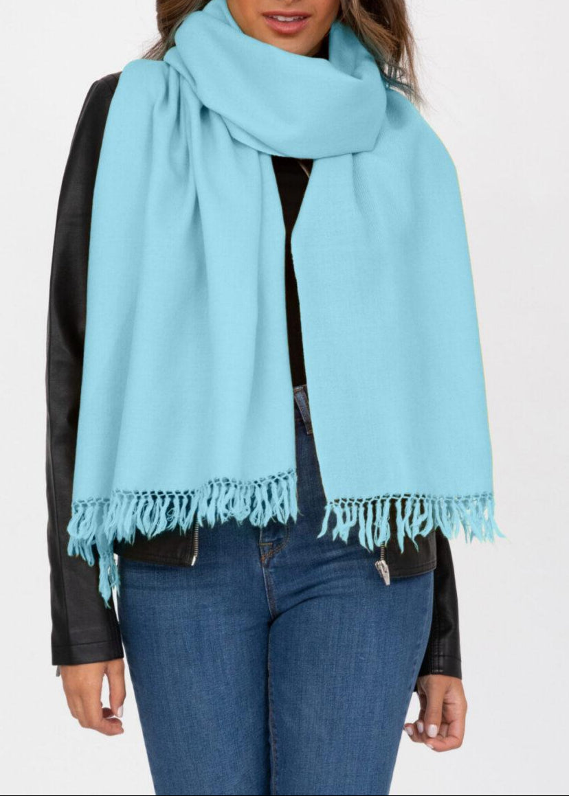 Ethically Handwoven Merino Wool Blanket Scarf in Crystal Blue - likemary