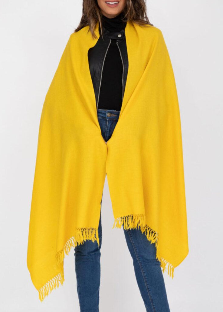 Ethically Handwoven Merino Wool Blanket Scarf in Inca Yellow - likemary