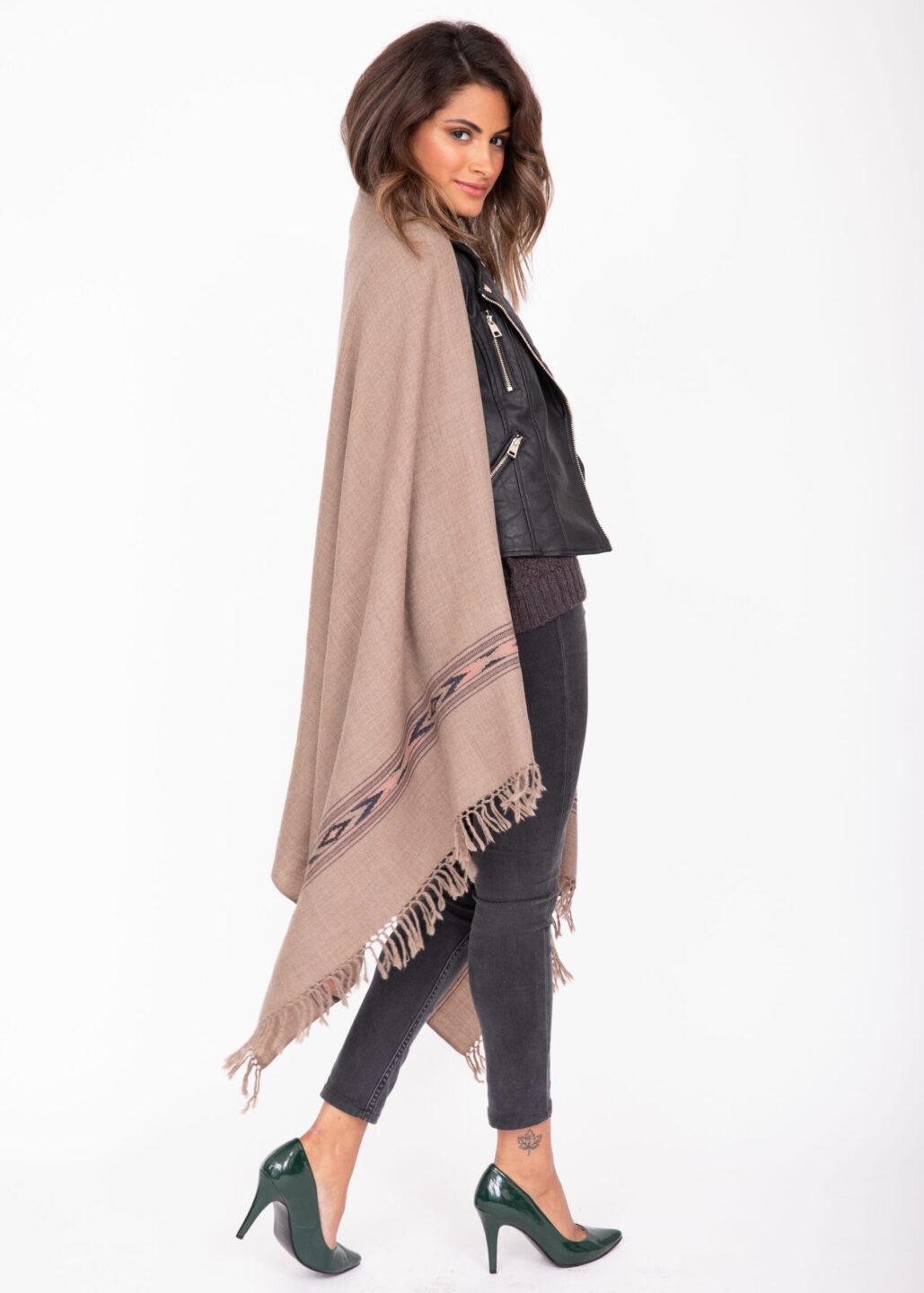 Ethically Handwoven Merino Wool Blanket Scarf in Mocha Brown Takhi - likemary
