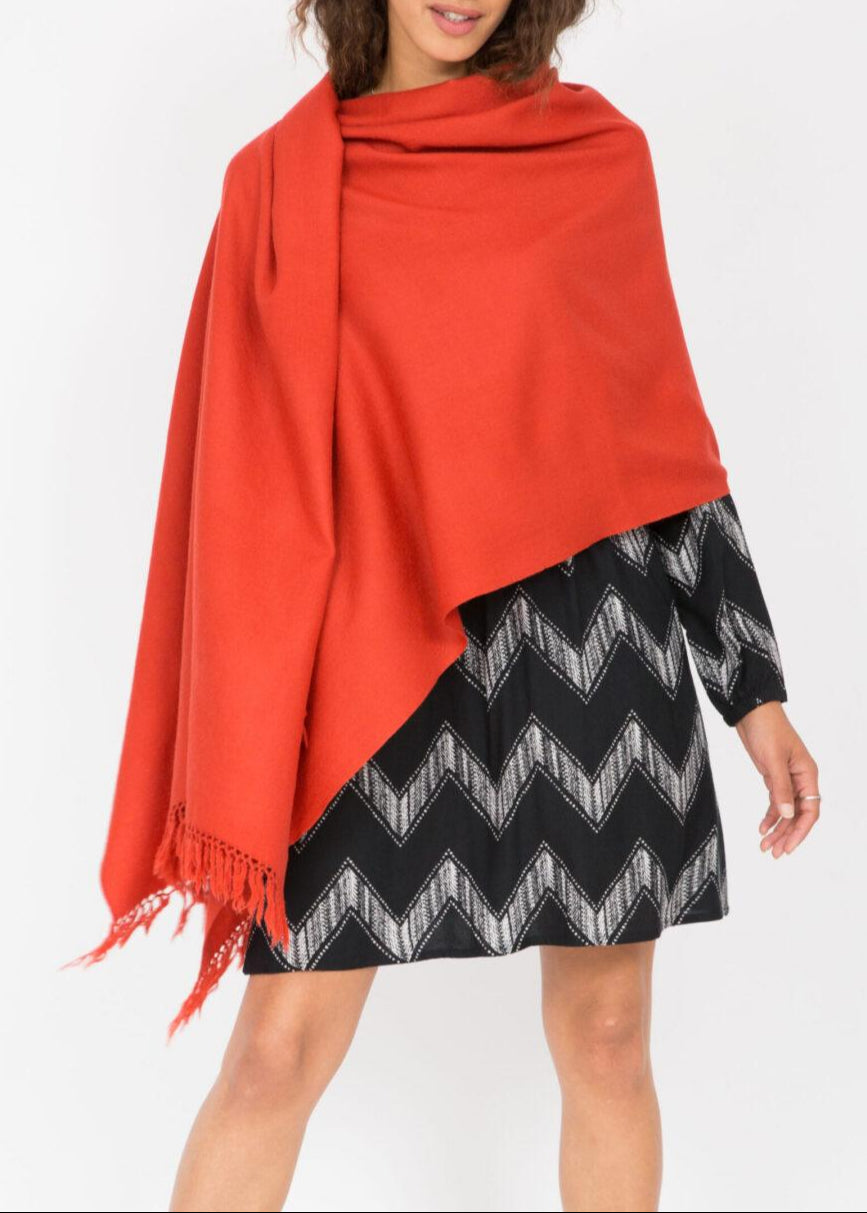 Ethically Handwoven Merino Wool Blanket Scarf in Orange - likemary
