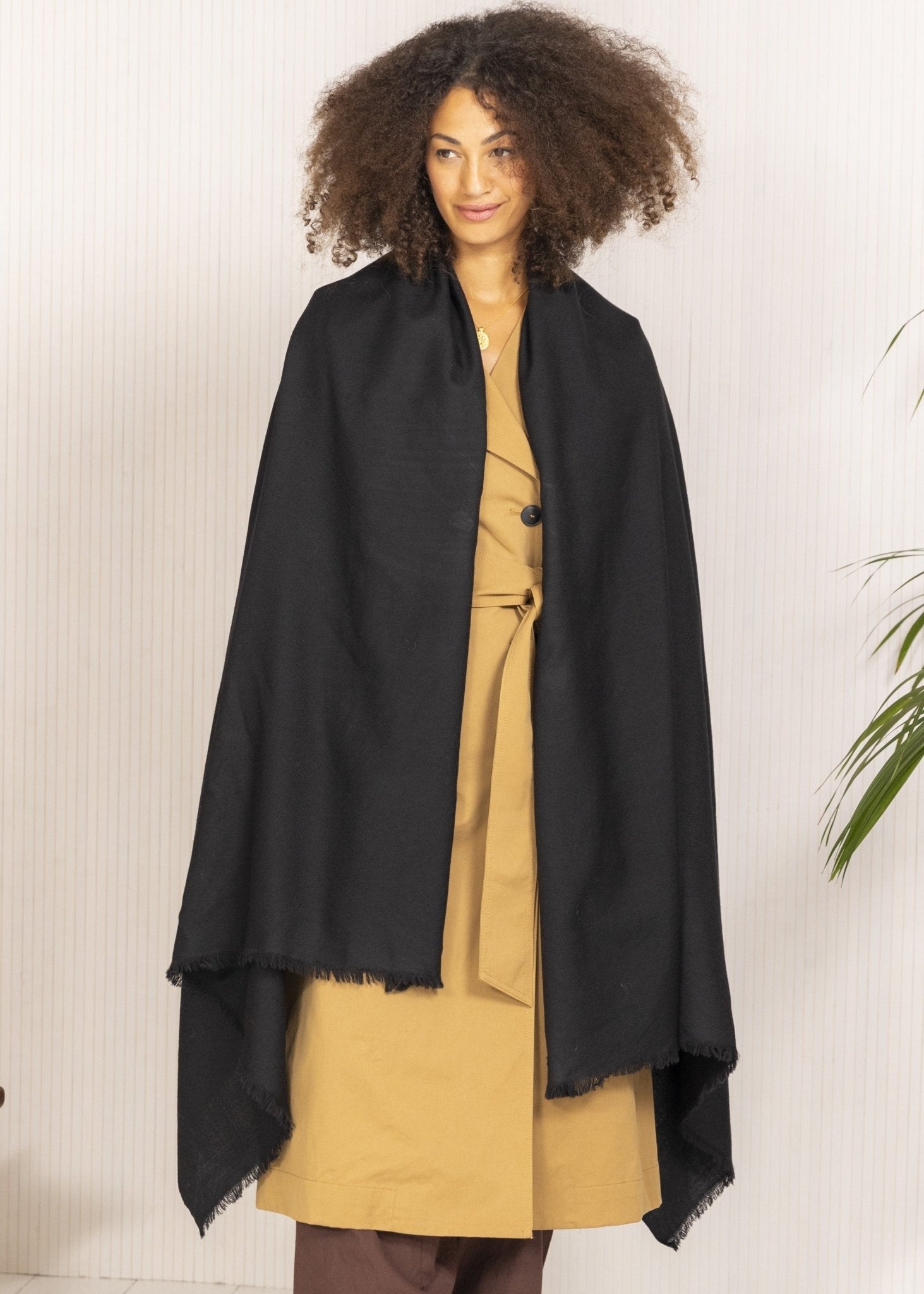Ethically Handwoven Multi - Use Merino Wool Blanket Scarf in Black - likemary
