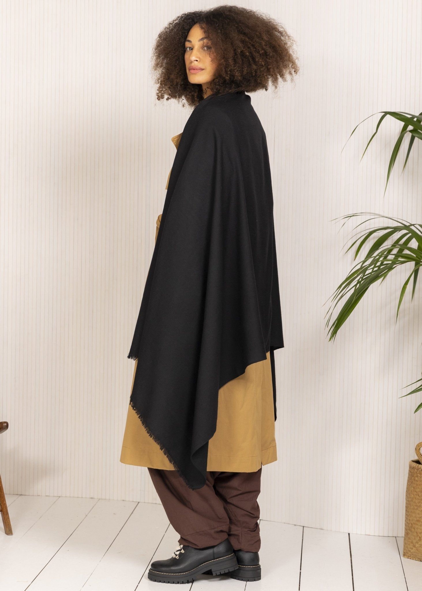Ethically Handwoven Multi - Use Merino Wool Blanket Scarf in Black - likemary