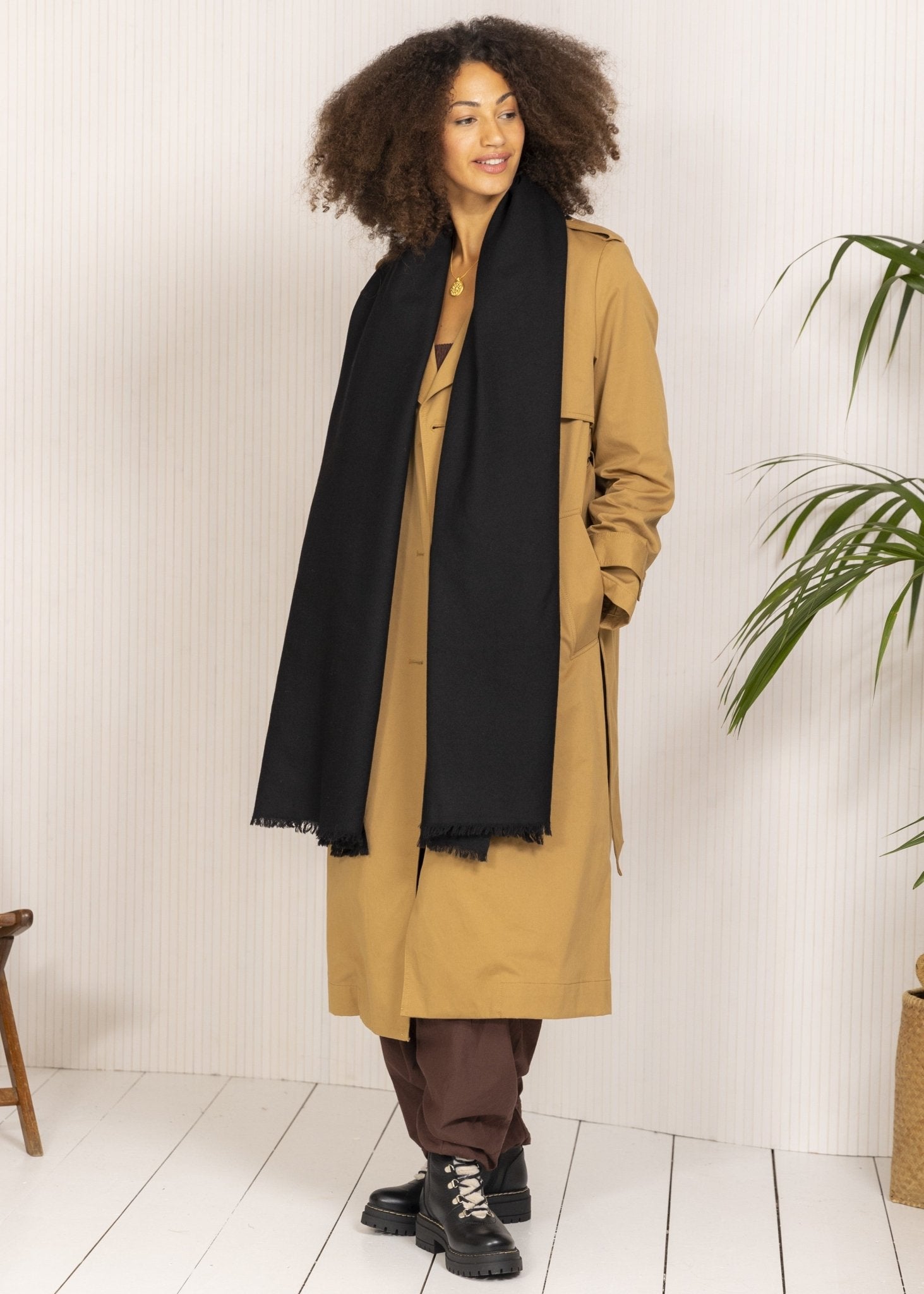 Ethically Handwoven Multi - Use Merino Wool Blanket Scarf in Black - likemary