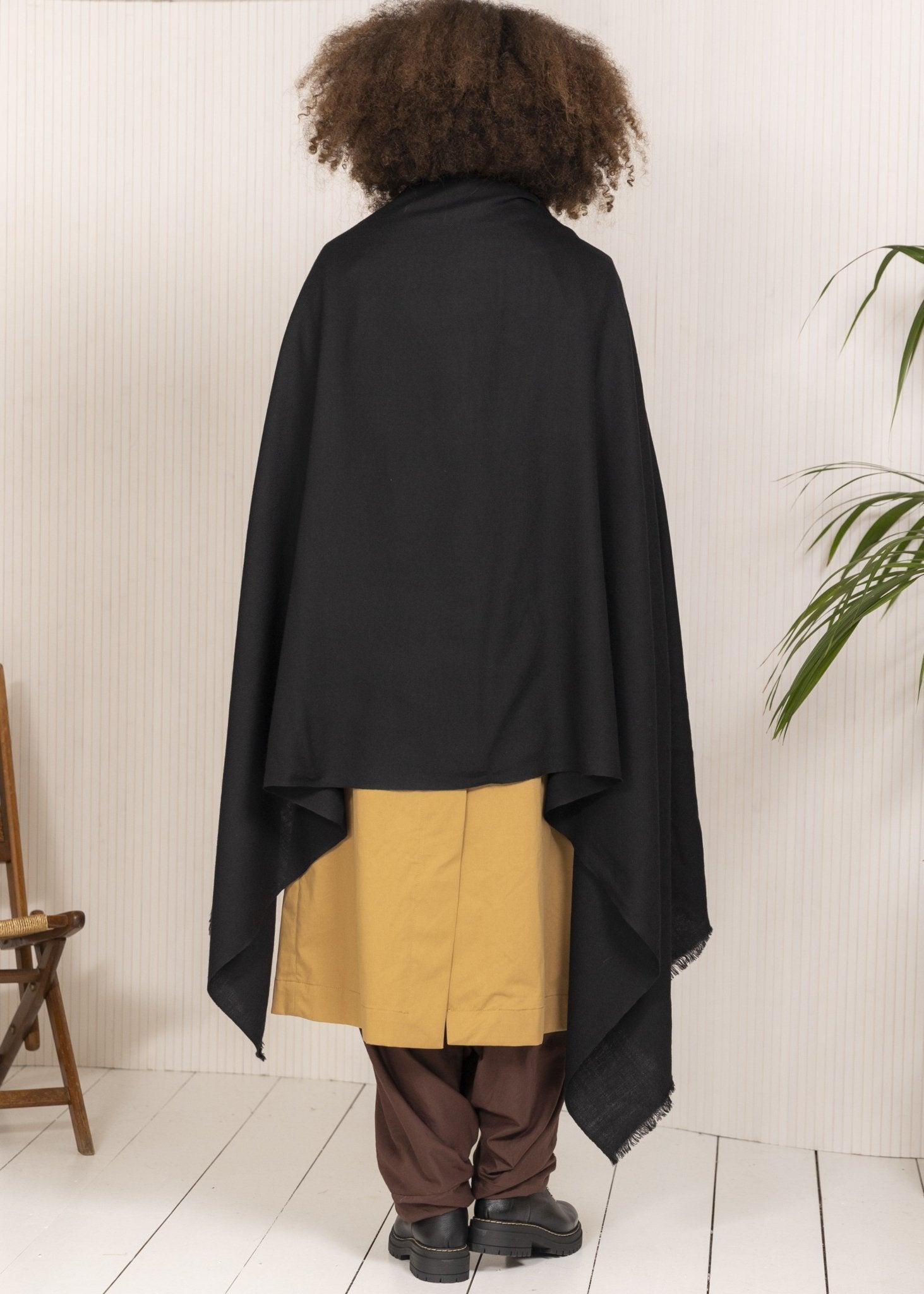 Ethically Handwoven Multi - Use Merino Wool Blanket Scarf in Black - likemary