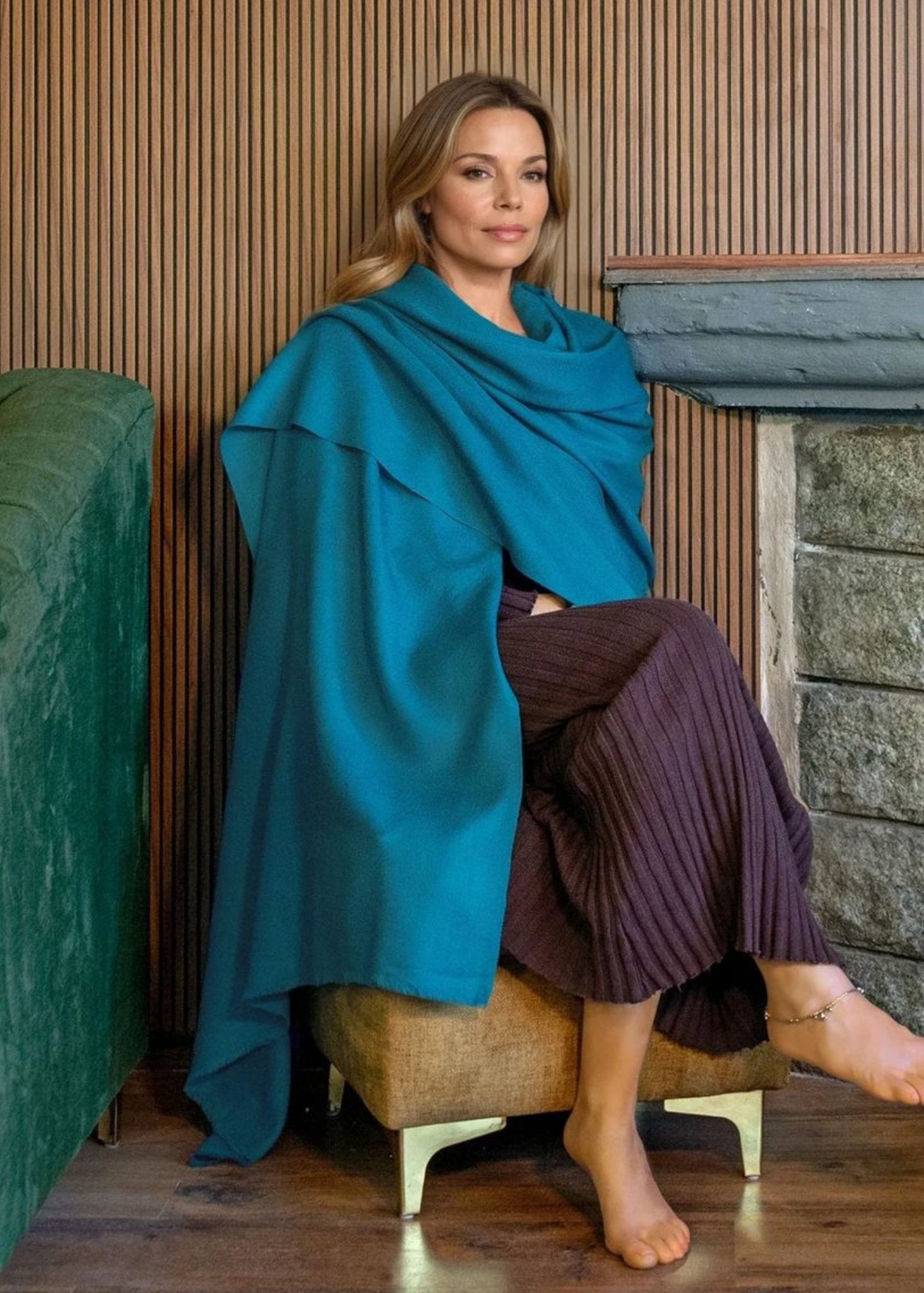 Ethically Handwoven Multi - Use Merino Wool Blanket Scarf in Turquoise - likemary