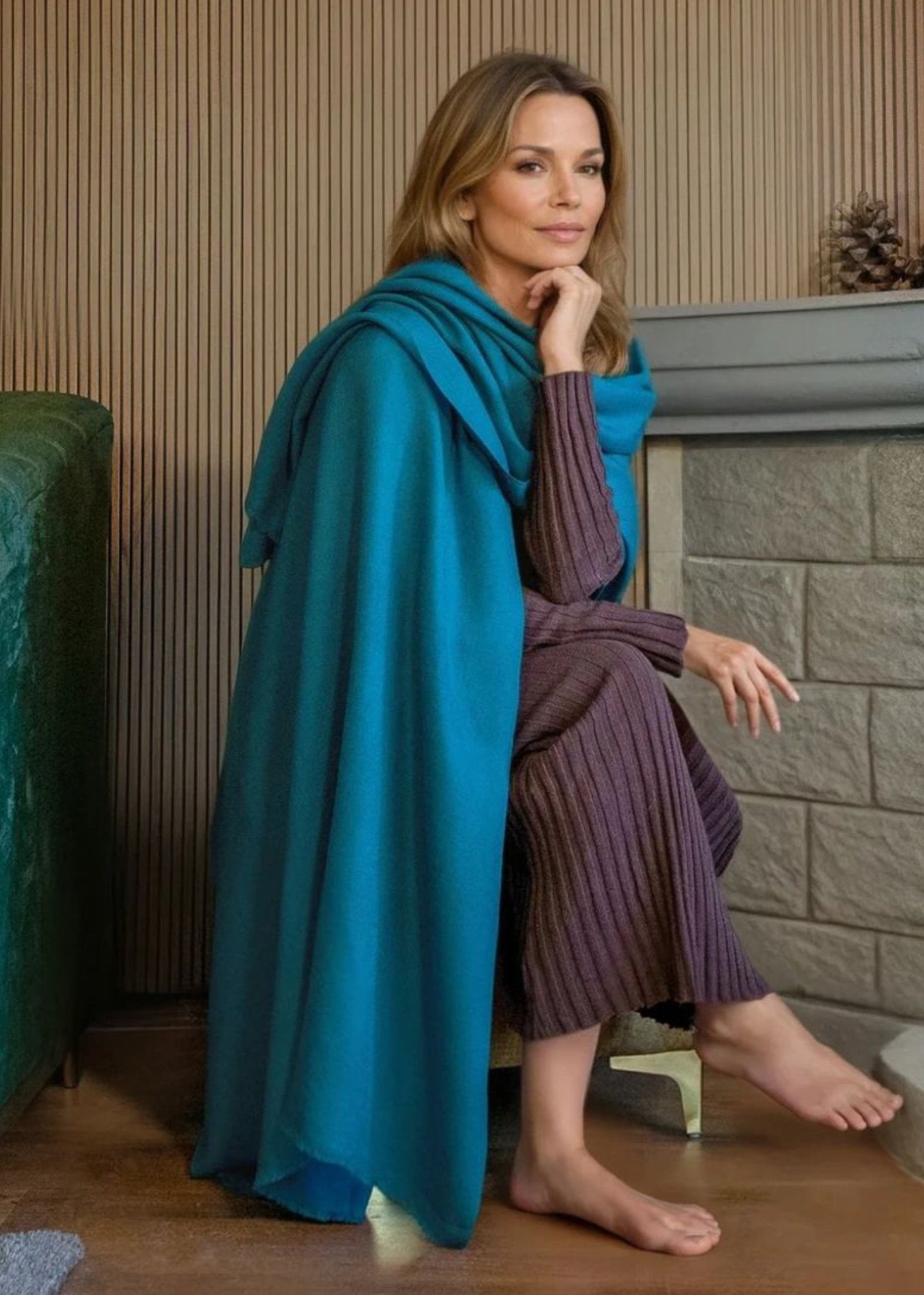 Ethically Handwoven Multi - Use Merino Wool Blanket Scarf in Turquoise - likemary