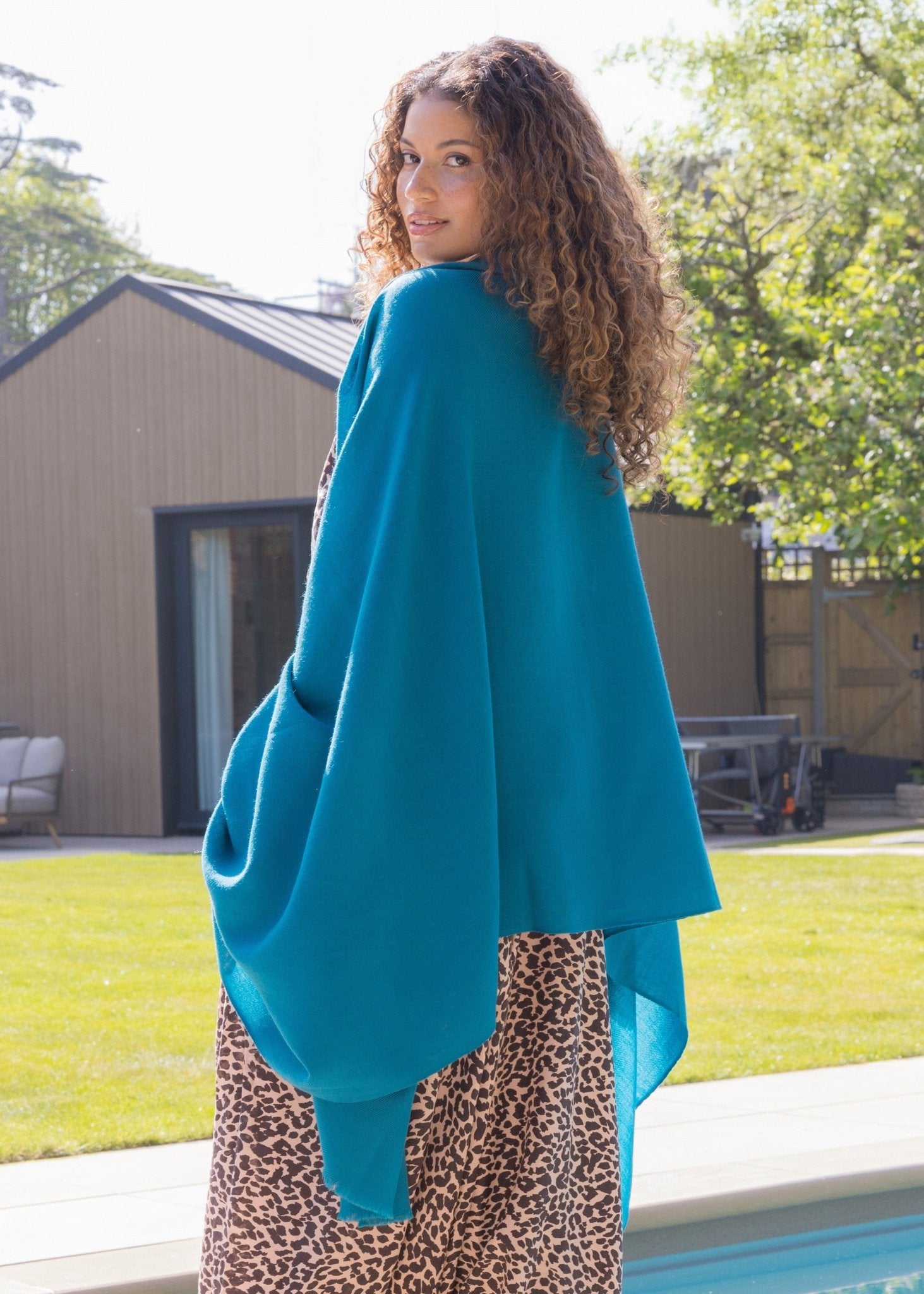 Ethically Handwoven Multi - Use Merino Wool Blanket Scarf in Turquoise - likemary