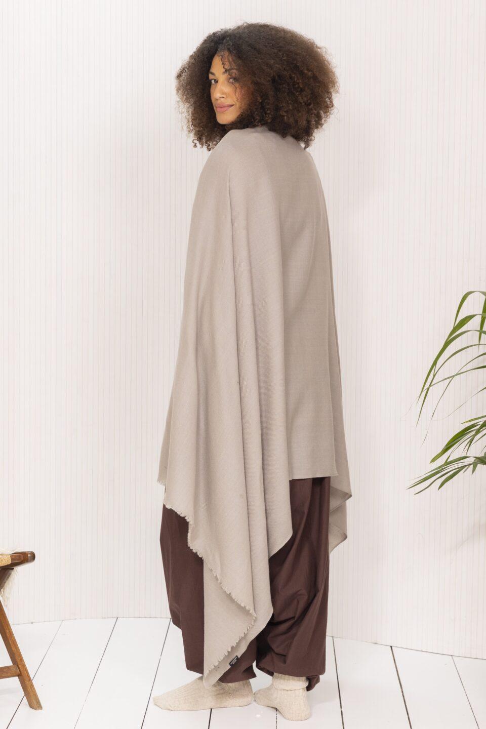 Ethically Handwoven Multi - Use Merino Wool Shawl Scarf in Mushroom Beige - likemary