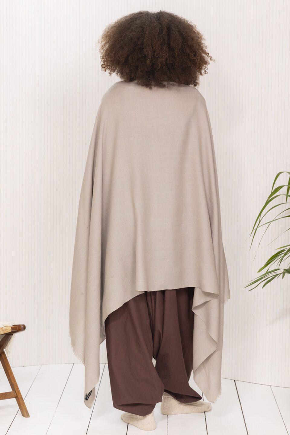 Ethically Handwoven Multi - Use Merino Wool Shawl Scarf in Mushroom Beige - likemary