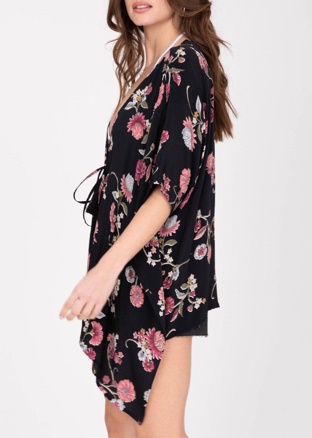 Floaty Kimono Cover Up in Black Floral - likemary