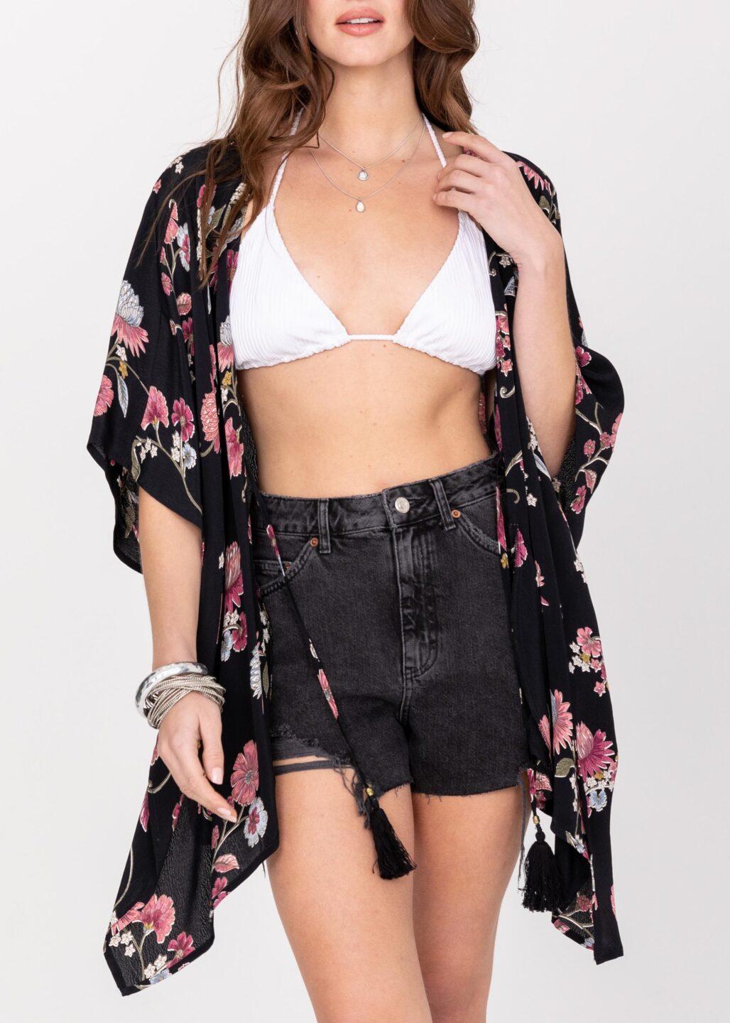 Floaty Kimono Cover Up in Black Floral - likemary
