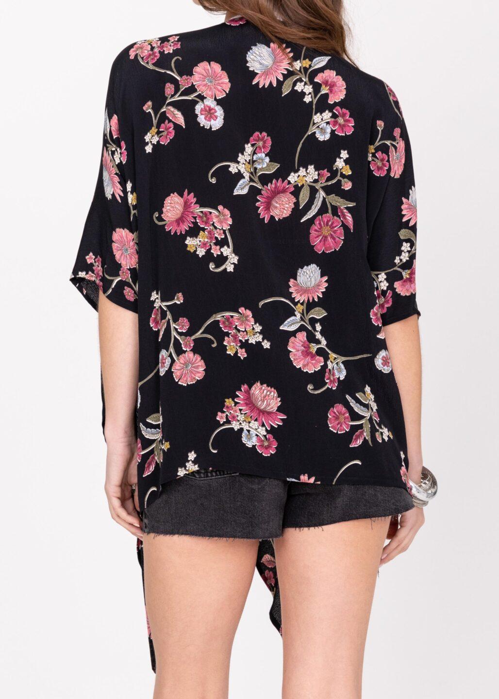Floaty Kimono Cover Up in Black Floral - likemary