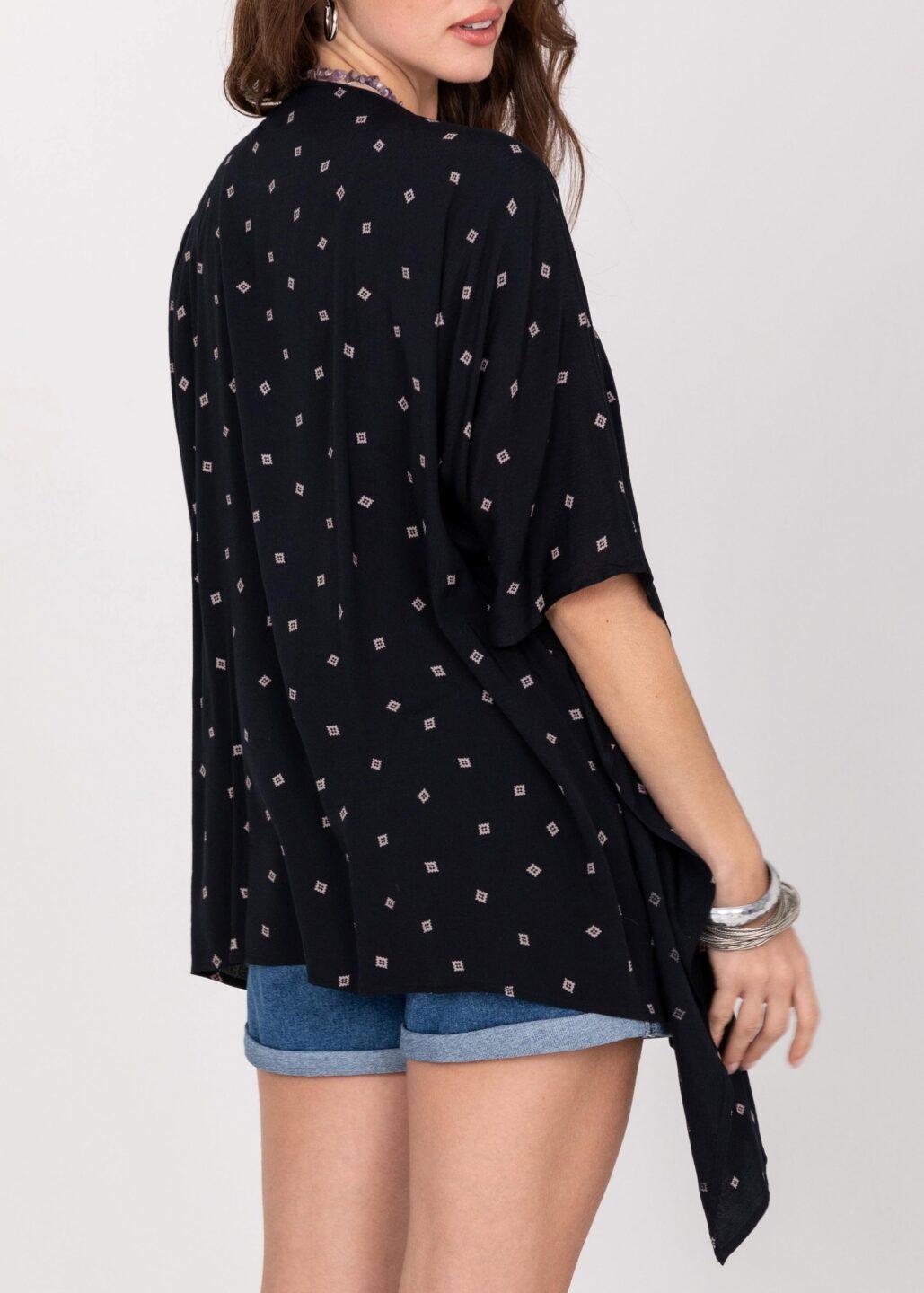 Floaty Kimono Cover Up in Diamond Print Black - likemary