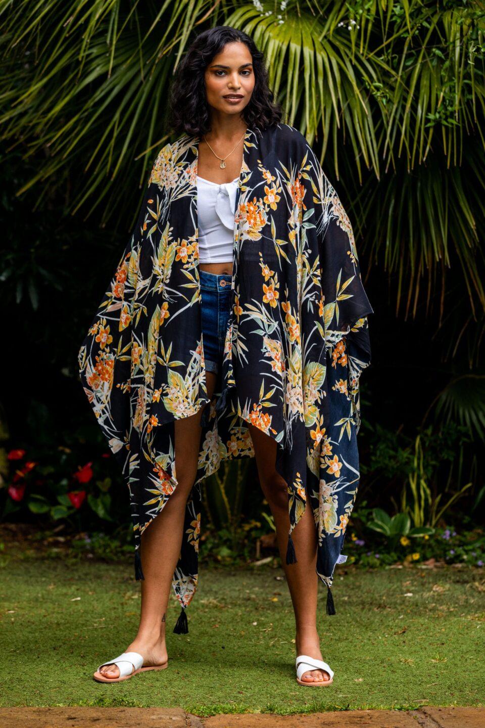 Floral Print Convertible Kimono Scarf - likemary