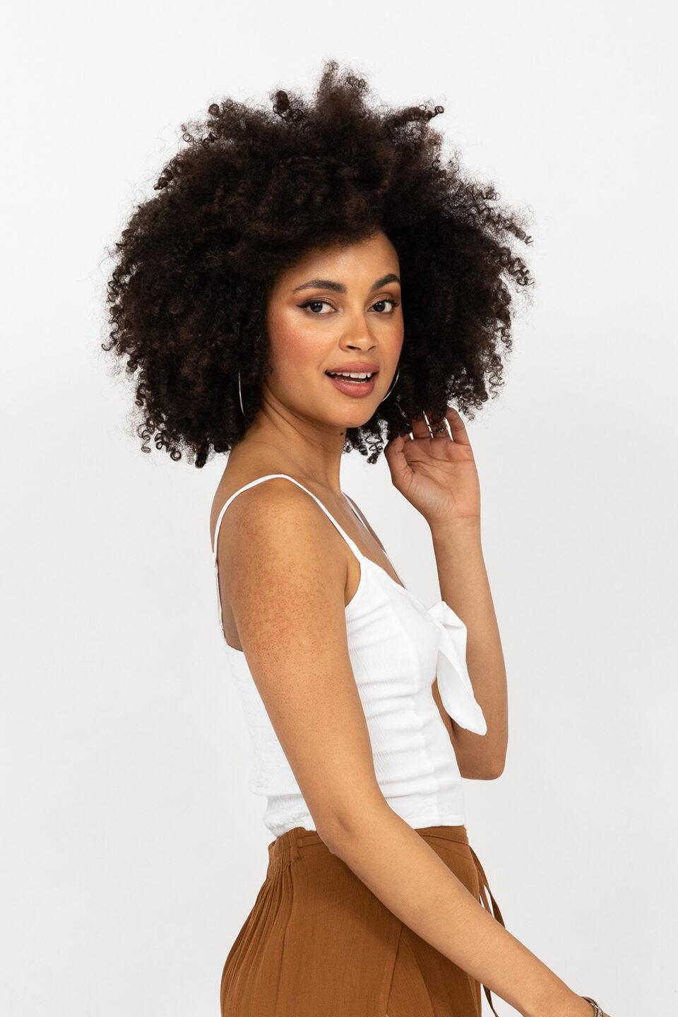 Front Tie Crop Cami Top in White - likemary