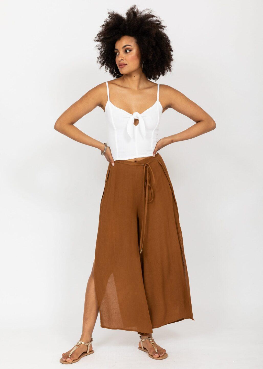 Front Tie Crop Cami Top in White - likemary