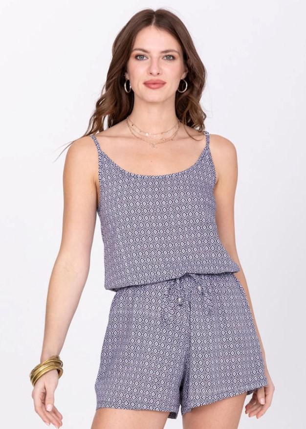 Geo Print Strappy Playsuit - likemary