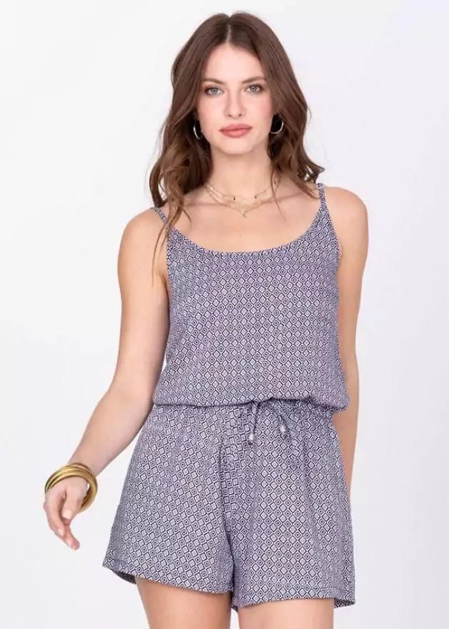 Geo Print Strappy Playsuit - likemary