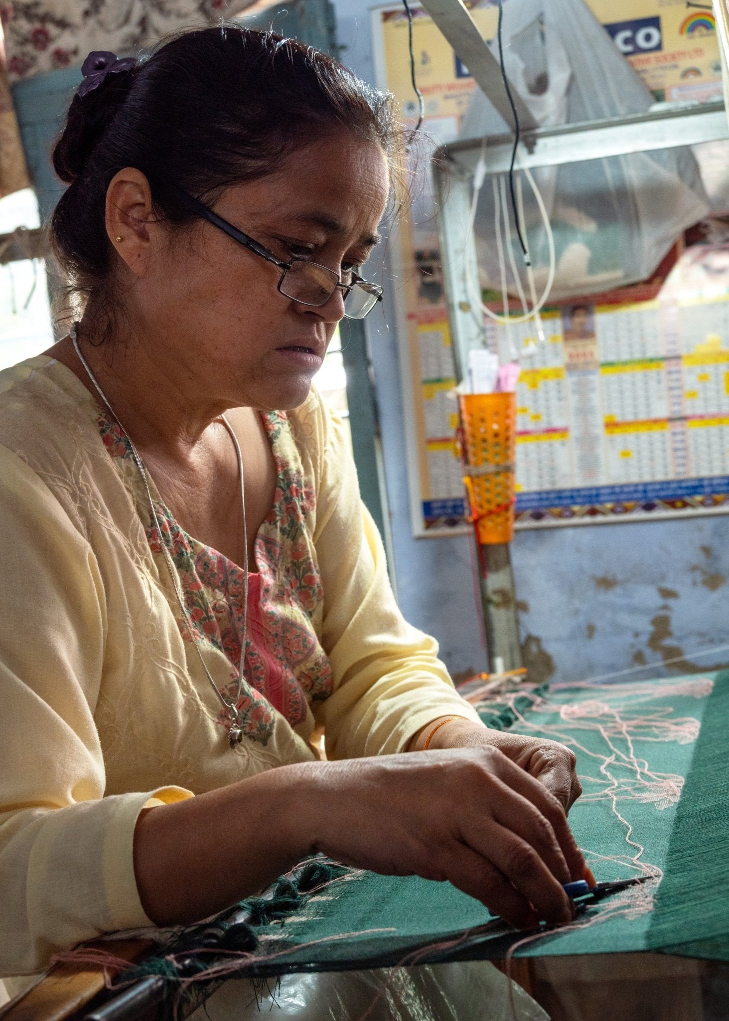 Green Shawl Wrap - Wool Blanket Scarf with Pink Lotus - likemary