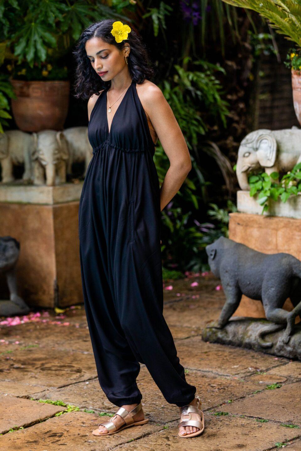 Halter Harem Jumpsuit Black - likemary