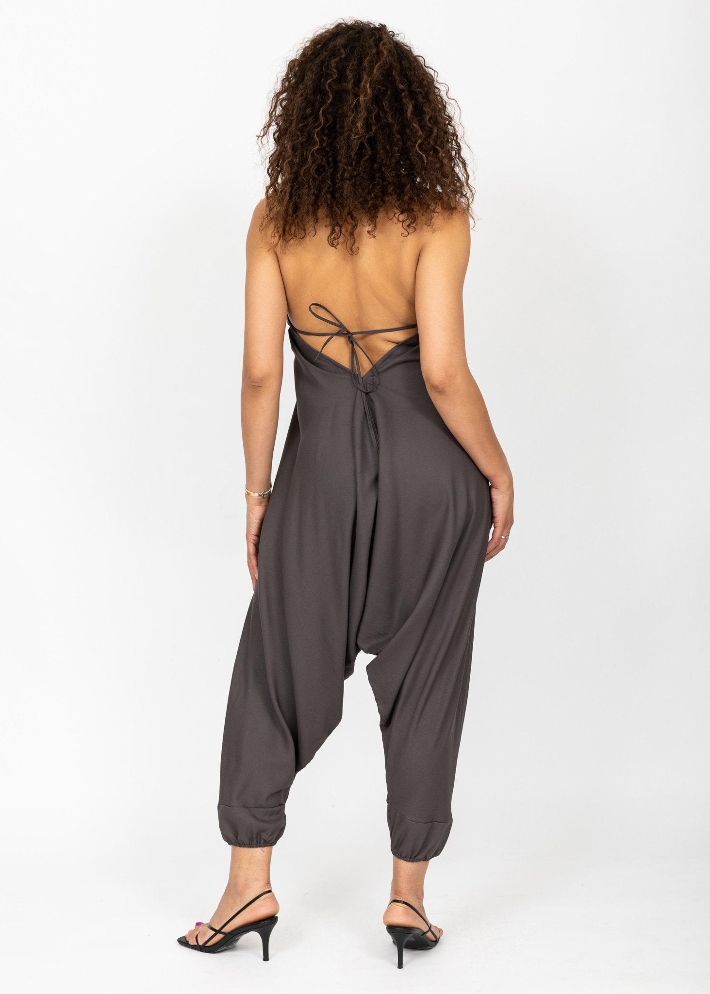 Halter Harem Jumpsuit Charcoal Grey - likemary